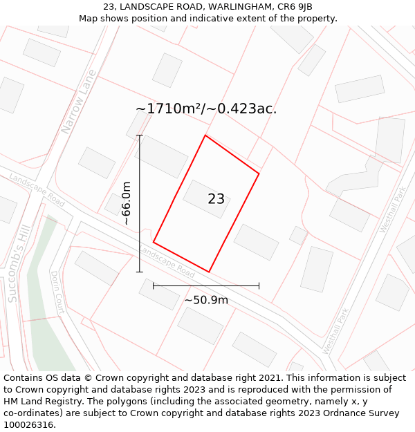 23, LANDSCAPE ROAD, WARLINGHAM, CR6 9JB: Plot and title map