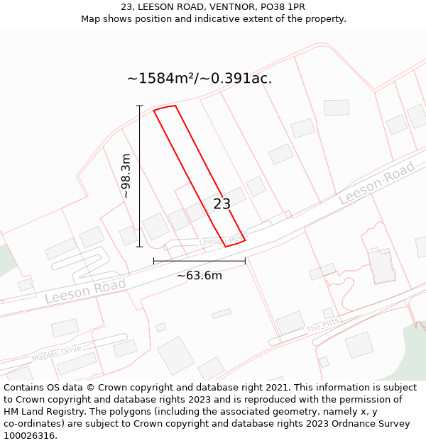 23, LEESON ROAD, VENTNOR, PO38 1PR: Plot and title map