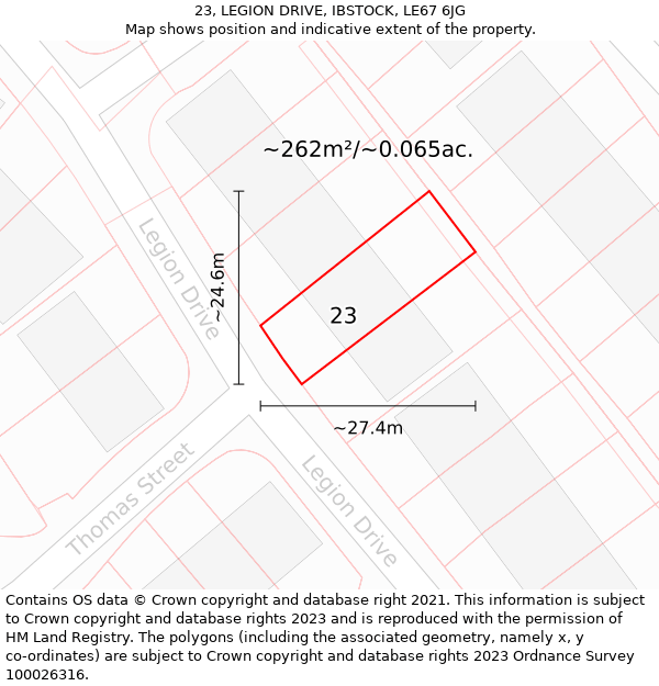 23, LEGION DRIVE, IBSTOCK, LE67 6JG: Plot and title map