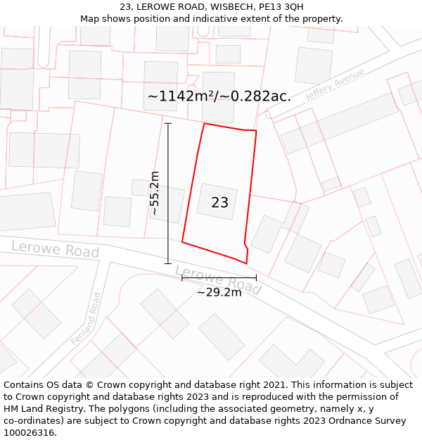 23, LEROWE ROAD, WISBECH, PE13 3QH: Plot and title map