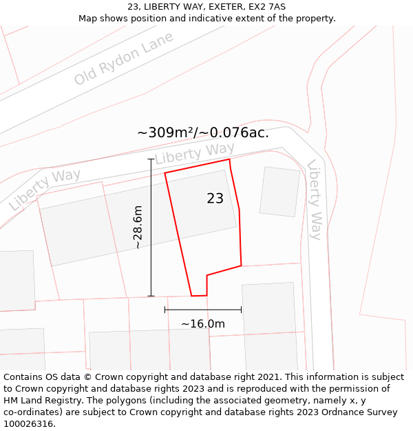 23, LIBERTY WAY, EXETER, EX2 7AS: Plot and title map