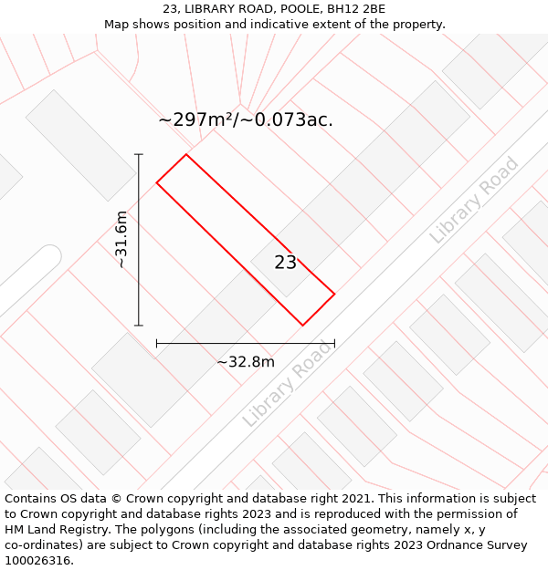 23, LIBRARY ROAD, POOLE, BH12 2BE: Plot and title map