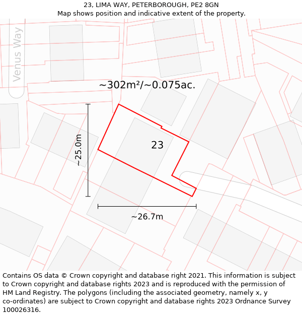 23, LIMA WAY, PETERBOROUGH, PE2 8GN: Plot and title map