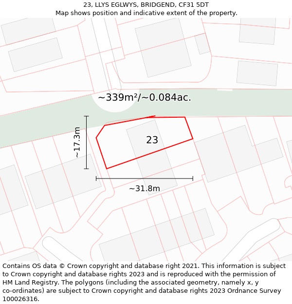 23, LLYS EGLWYS, BRIDGEND, CF31 5DT: Plot and title map