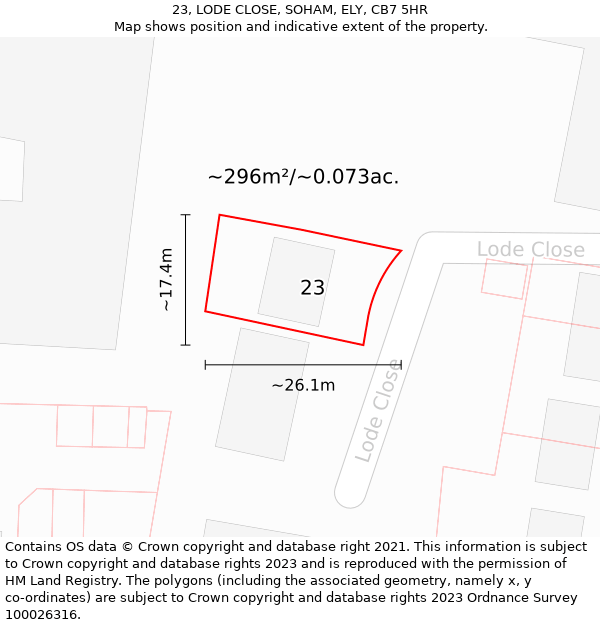 23, LODE CLOSE, SOHAM, ELY, CB7 5HR: Plot and title map