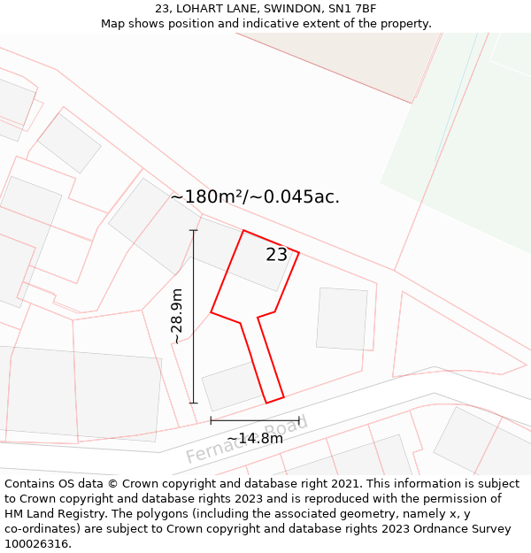 23, LOHART LANE, SWINDON, SN1 7BF: Plot and title map