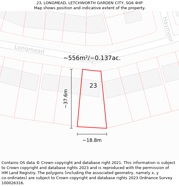 23, LONGMEAD, LETCHWORTH GARDEN CITY, SG6 4HP: Plot and title map