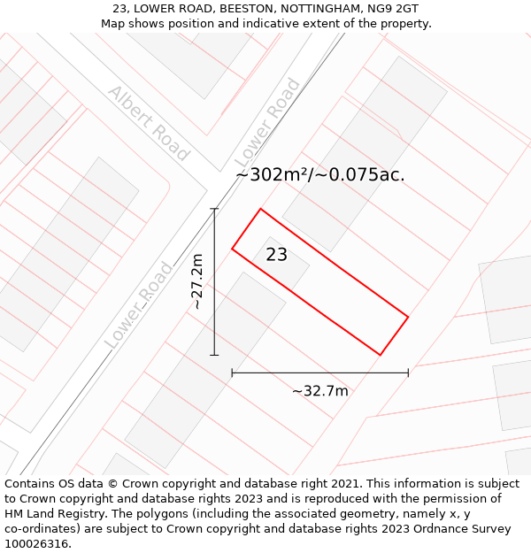 23, LOWER ROAD, BEESTON, NOTTINGHAM, NG9 2GT: Plot and title map