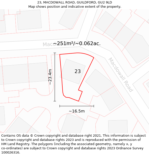 23, MACDOWALL ROAD, GUILDFORD, GU2 9LD: Plot and title map