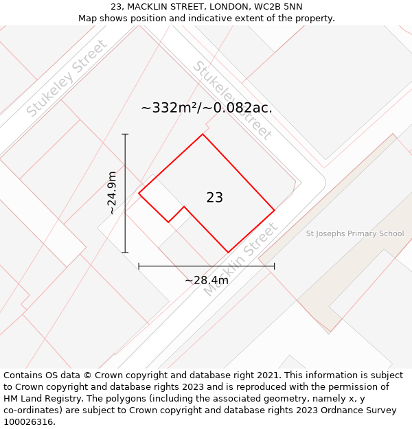 23, MACKLIN STREET, LONDON, WC2B 5NN: Plot and title map