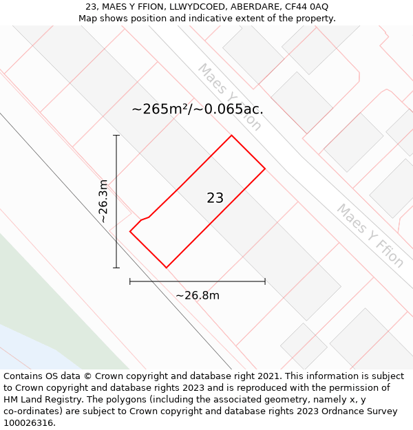 23, MAES Y FFION, LLWYDCOED, ABERDARE, CF44 0AQ: Plot and title map