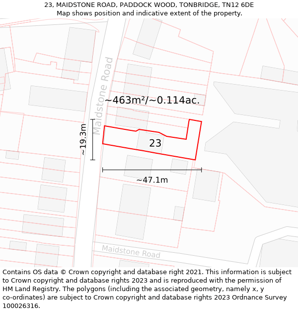 23, MAIDSTONE ROAD, PADDOCK WOOD, TONBRIDGE, TN12 6DE: Plot and title map