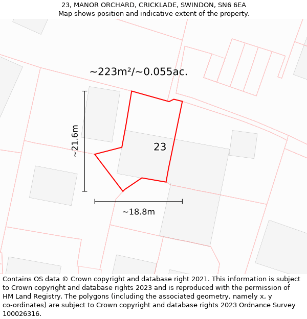 23, MANOR ORCHARD, CRICKLADE, SWINDON, SN6 6EA: Plot and title map