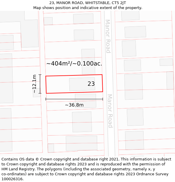 23, MANOR ROAD, WHITSTABLE, CT5 2JT: Plot and title map