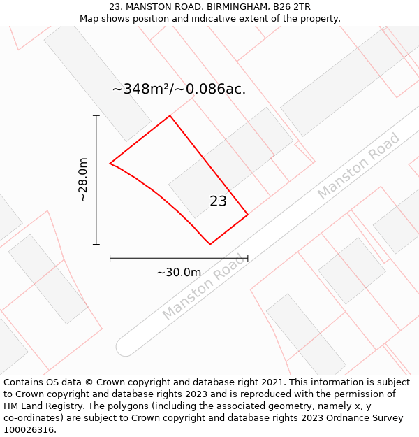 23, MANSTON ROAD, BIRMINGHAM, B26 2TR: Plot and title map