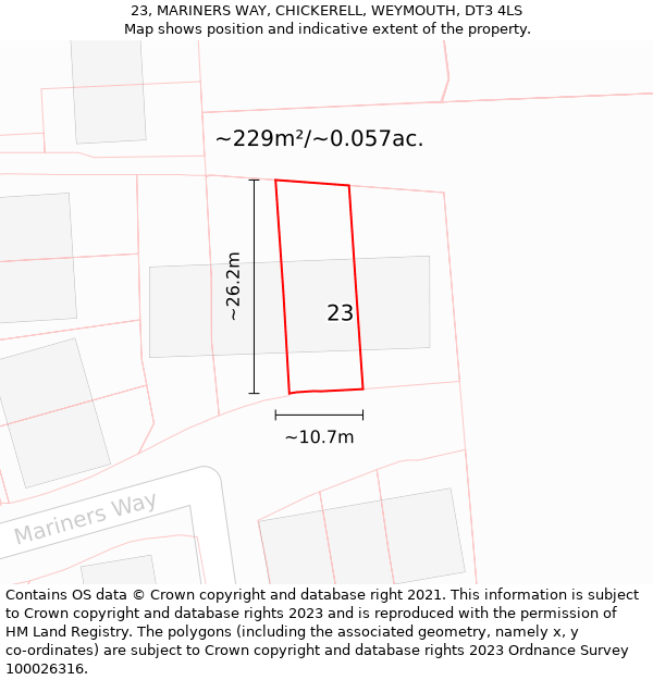 23, MARINERS WAY, CHICKERELL, WEYMOUTH, DT3 4LS: Plot and title map