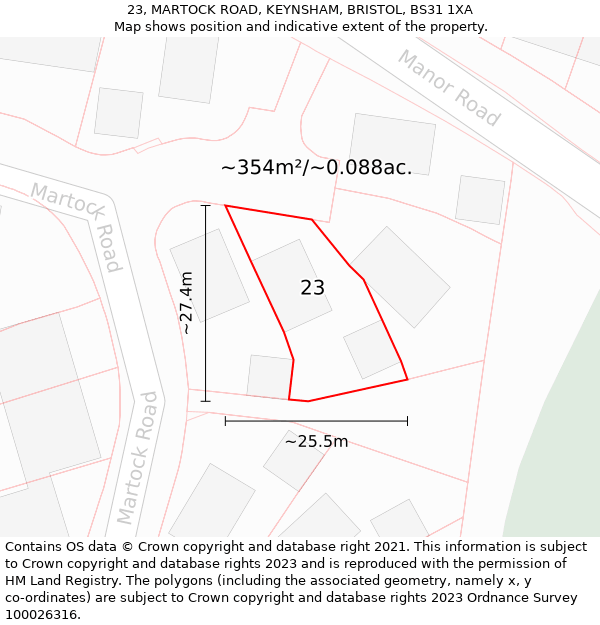 23, MARTOCK ROAD, KEYNSHAM, BRISTOL, BS31 1XA: Plot and title map