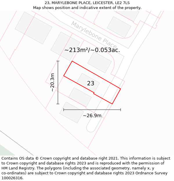 23, MARYLEBONE PLACE, LEICESTER, LE2 7LS: Plot and title map