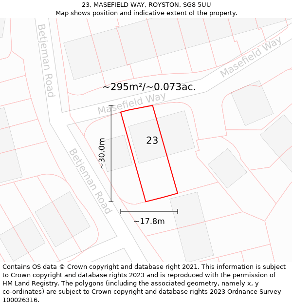 23, MASEFIELD WAY, ROYSTON, SG8 5UU: Plot and title map