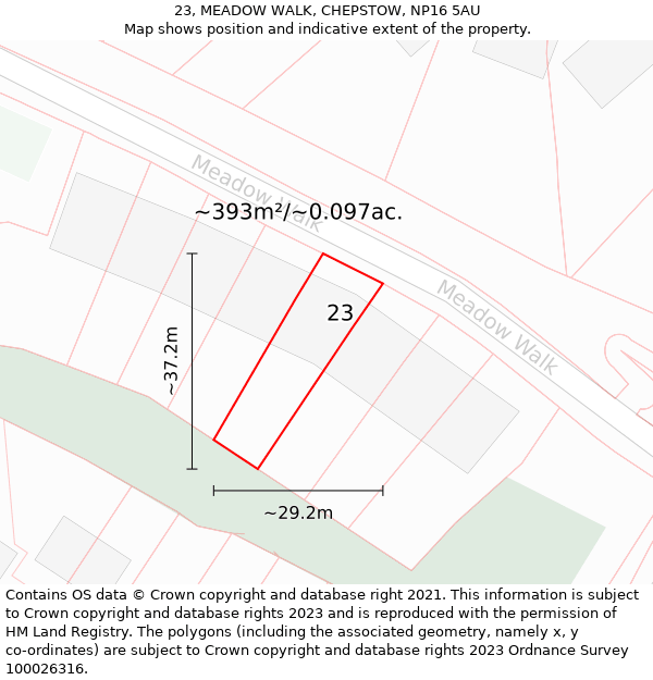 23, MEADOW WALK, CHEPSTOW, NP16 5AU: Plot and title map