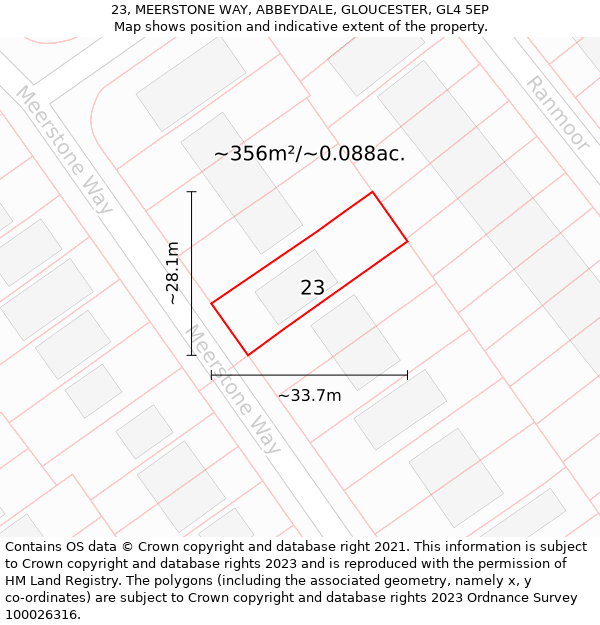 23, MEERSTONE WAY, ABBEYDALE, GLOUCESTER, GL4 5EP: Plot and title map