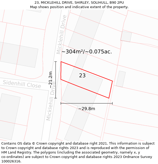 23, MICKLEHILL DRIVE, SHIRLEY, SOLIHULL, B90 2PU: Plot and title map