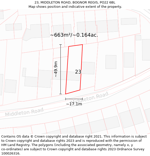 23, MIDDLETON ROAD, BOGNOR REGIS, PO22 6BL: Plot and title map