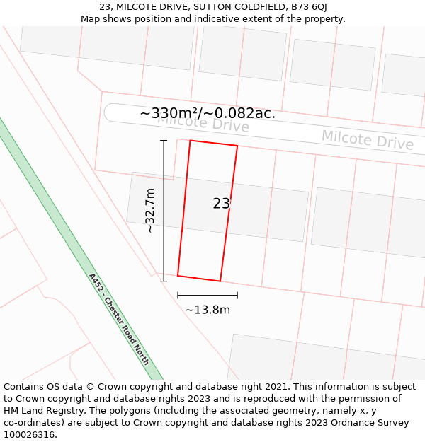 23, MILCOTE DRIVE, SUTTON COLDFIELD, B73 6QJ: Plot and title map