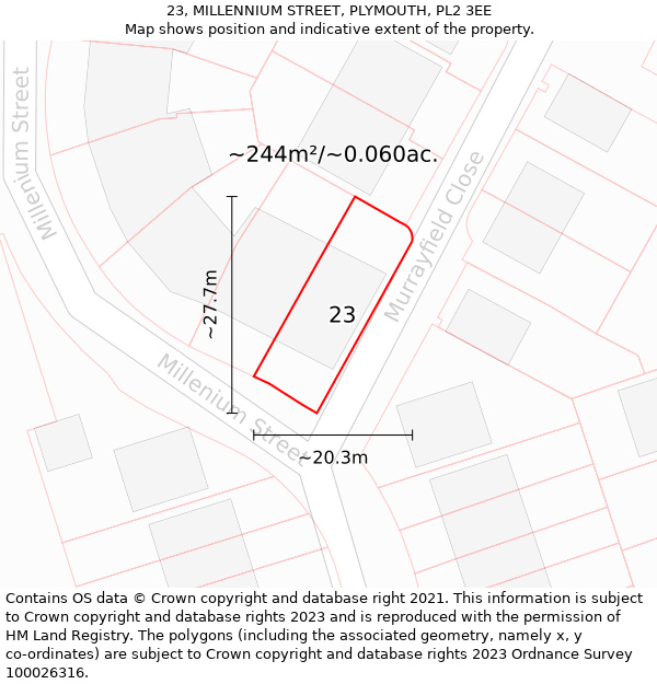 23, MILLENNIUM STREET, PLYMOUTH, PL2 3EE: Plot and title map