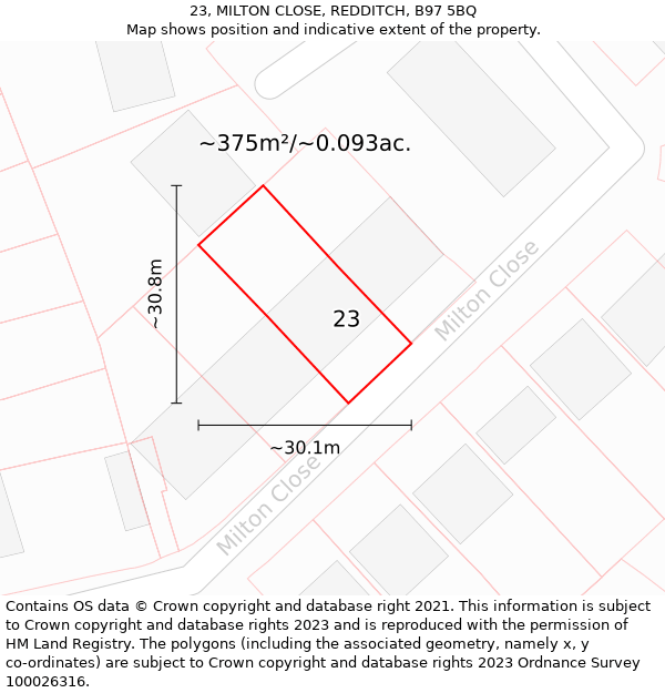 23, MILTON CLOSE, REDDITCH, B97 5BQ: Plot and title map