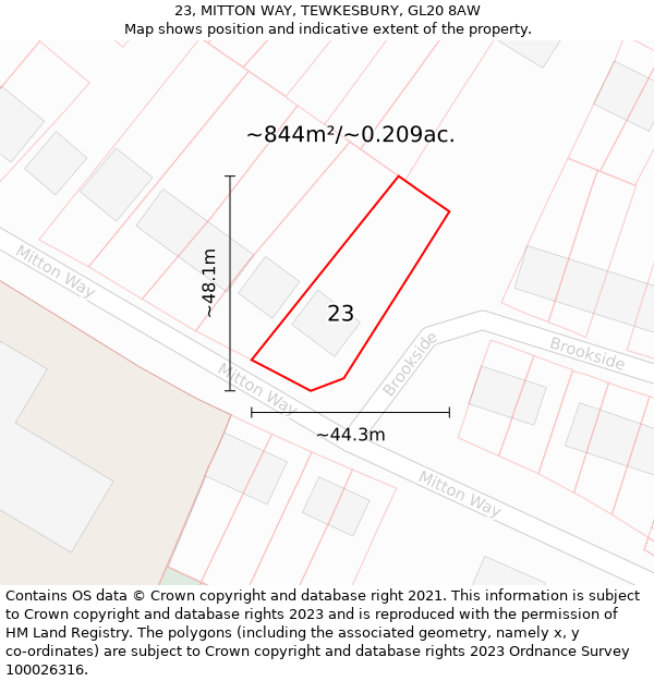 23, MITTON WAY, TEWKESBURY, GL20 8AW: Plot and title map