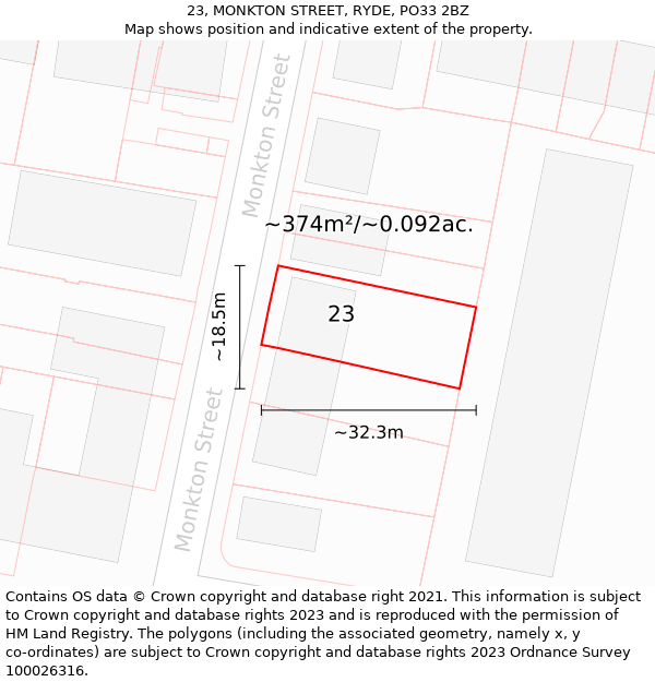 23, MONKTON STREET, RYDE, PO33 2BZ: Plot and title map