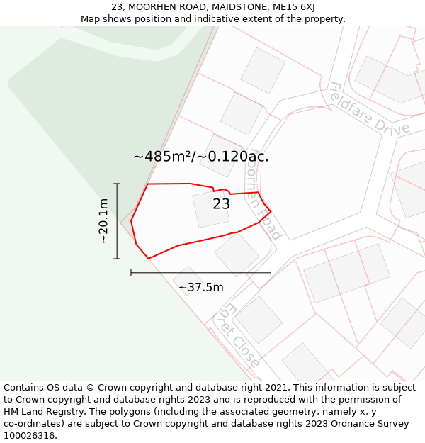 23, MOORHEN ROAD, MAIDSTONE, ME15 6XJ: Plot and title map