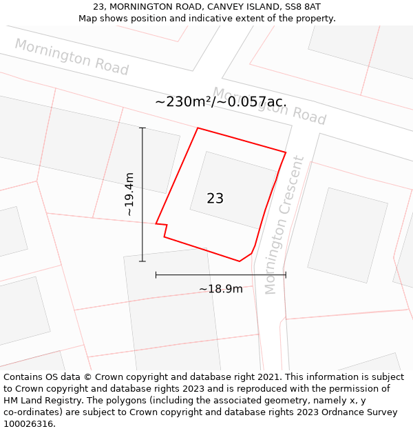 23, MORNINGTON ROAD, CANVEY ISLAND, SS8 8AT: Plot and title map