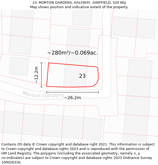 23, MORTON GARDENS, HALFWAY, SHEFFIELD, S20 8GJ: Plot and title map