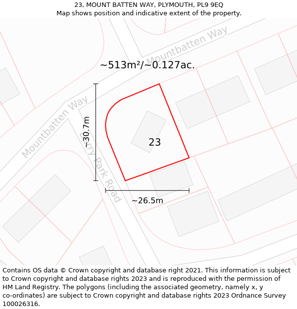 23, MOUNT BATTEN WAY, PLYMOUTH, PL9 9EQ: Plot and title map