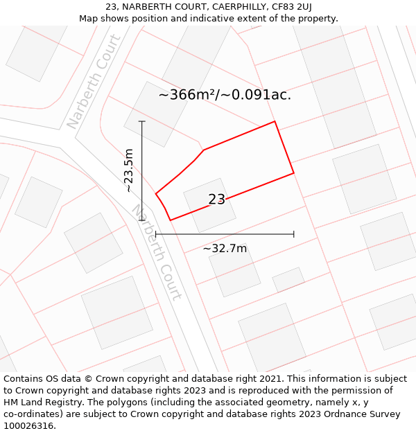 23, NARBERTH COURT, CAERPHILLY, CF83 2UJ: Plot and title map