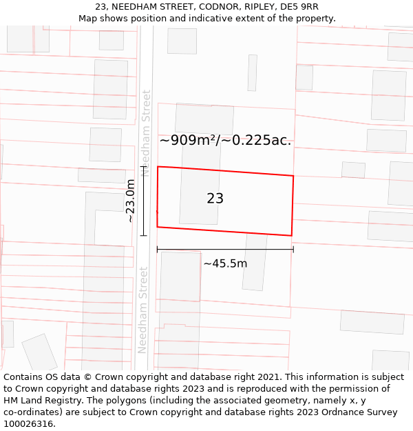 23, NEEDHAM STREET, CODNOR, RIPLEY, DE5 9RR: Plot and title map