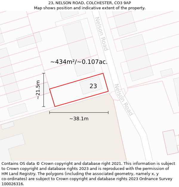 23, NELSON ROAD, COLCHESTER, CO3 9AP: Plot and title map