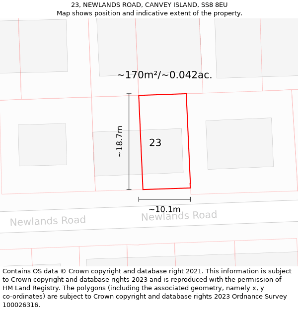 23, NEWLANDS ROAD, CANVEY ISLAND, SS8 8EU: Plot and title map