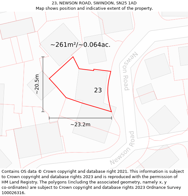 23, NEWSON ROAD, SWINDON, SN25 1AD: Plot and title map