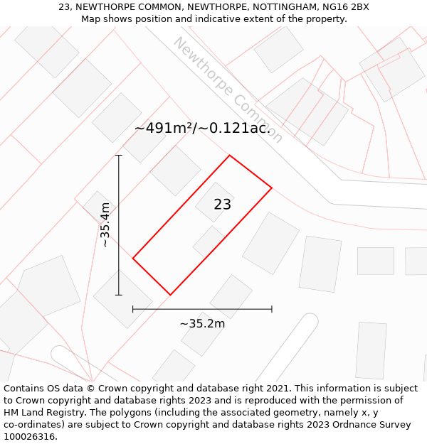 23, NEWTHORPE COMMON, NEWTHORPE, NOTTINGHAM, NG16 2BX: Plot and title map