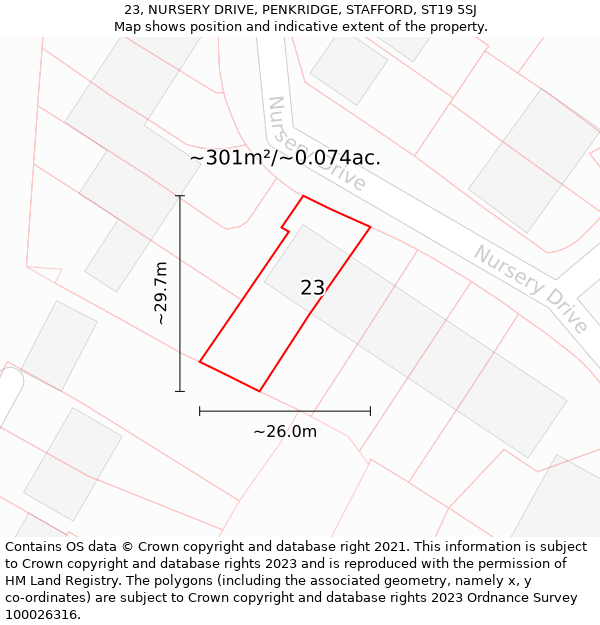 23, NURSERY DRIVE, PENKRIDGE, STAFFORD, ST19 5SJ: Plot and title map