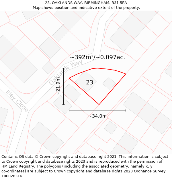 23, OAKLANDS WAY, BIRMINGHAM, B31 5EA: Plot and title map