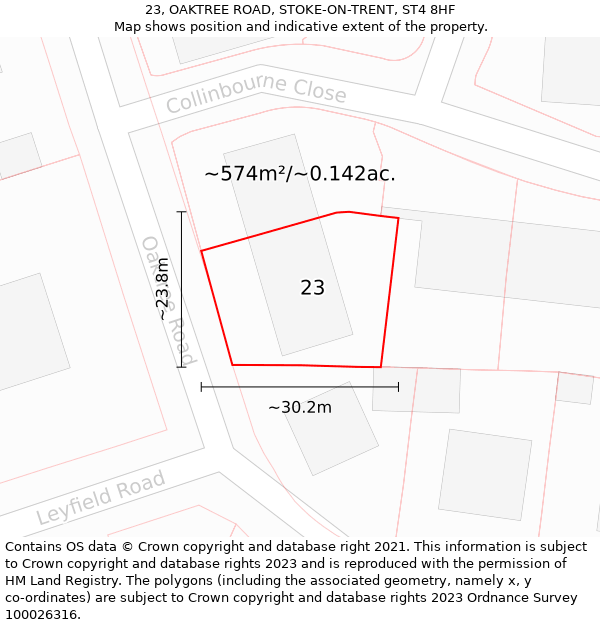 23, OAKTREE ROAD, STOKE-ON-TRENT, ST4 8HF: Plot and title map