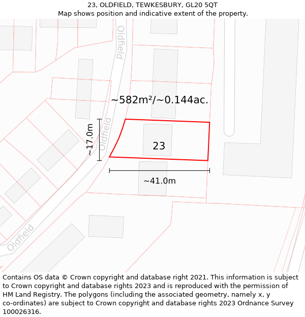 23, OLDFIELD, TEWKESBURY, GL20 5QT: Plot and title map