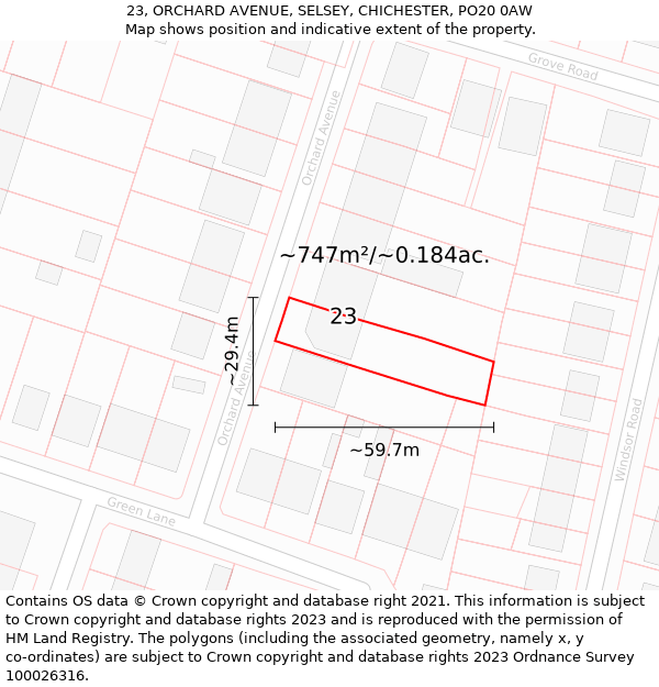 23, ORCHARD AVENUE, SELSEY, CHICHESTER, PO20 0AW: Plot and title map