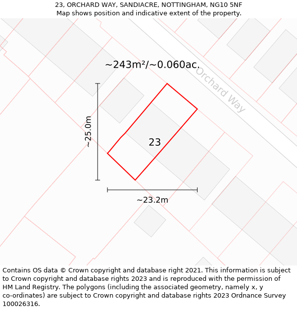23, ORCHARD WAY, SANDIACRE, NOTTINGHAM, NG10 5NF: Plot and title map