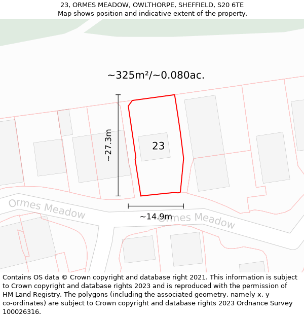 23, ORMES MEADOW, OWLTHORPE, SHEFFIELD, S20 6TE: Plot and title map