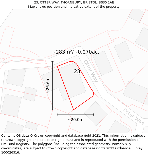 23, OTTER WAY, THORNBURY, BRISTOL, BS35 1AE: Plot and title map